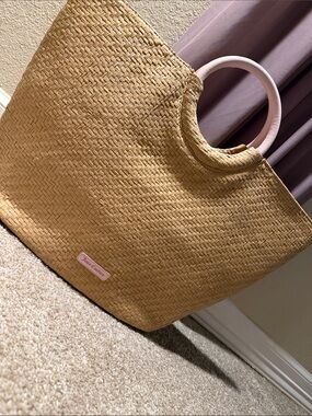 Juicy Couture Natural Straw Tote with Light Pink Round Handles